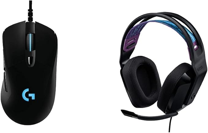 Logitech G403 Hero 25K Gaming Mouse, Lightsync RGB, Lightweight 87G+10G Optional, Braided Cable, 25, 600 DPI, Rubber Side Grips w/ G335 Wired Gaming Headset, with Flip to Mute Microphone, Black