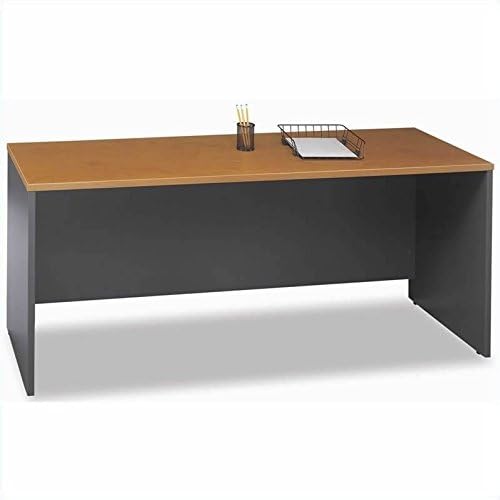 Bush Furniture U-Shape Wood Credenza Desk Set in Natural Cherry