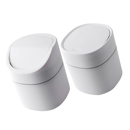 2pcs Slim Desktop Trash Can Plastic Small Nordic Tabletop Bedside Desk Garbage Can Lid Waste Bin Storage Bucket Easy Clean