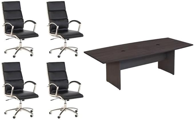 Pemberly Row Set of 5 - Gray Conference Table & 4 Black Executive Chairs