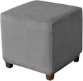 Ottoman Cover Square Velvet Ottoman Covers Protector for Footrest Foot Stool Furniture Stretch Comfortable with Elastic Bottom Small Dark Grey