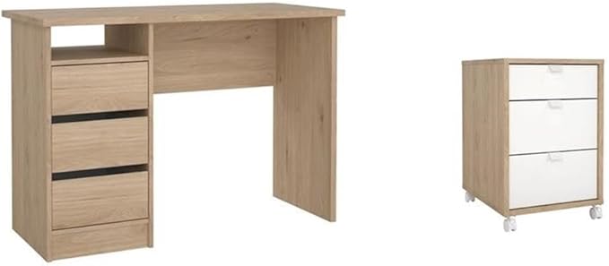 Pemberly Row Set of 2 Writing Desk and 3-Drawers Mobile Cabinet with Casters