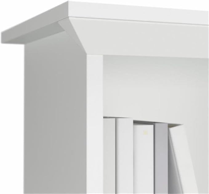 Pemberly Row 60W Hutch for L Shaped Desk, Engineered Wood, White/Shiplap Gray Finish, Open Cubby Storage, Mission Style Office Hutch for Books, Decorations, and Monitors