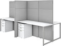 Scranton & Co Office Furniture 4 Person Desk, 60W x 24D with 66H Panels, White Finish, Thermally Fused Laminate Work Surface, File Cabinets, Built-in Wire Management, Private Workspace for Office Use