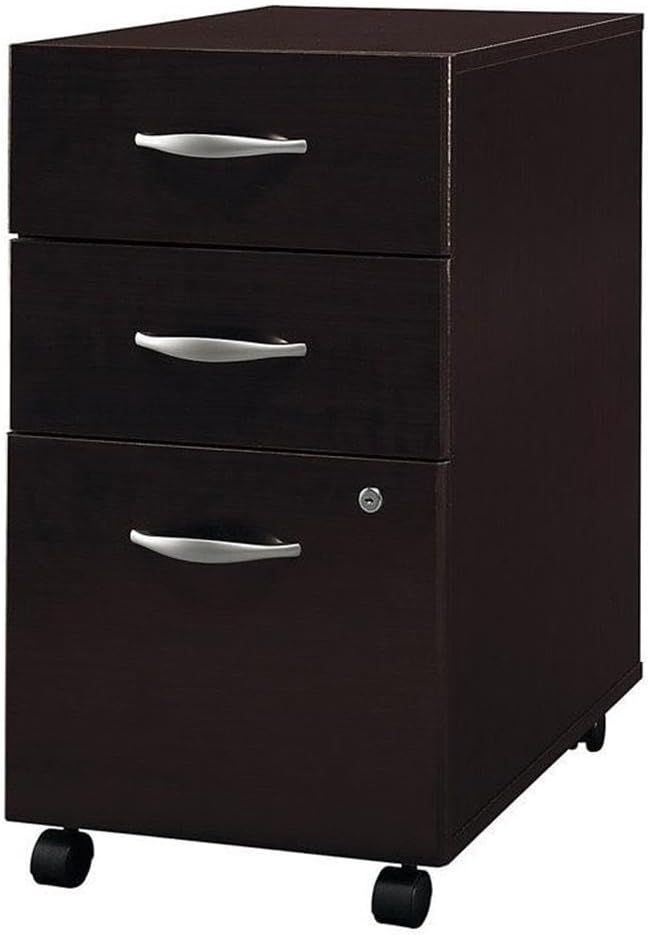Pemberly Row Set of 2 Wood Mobile File Cabinet & L-Shaped Desk with File Cabinet
