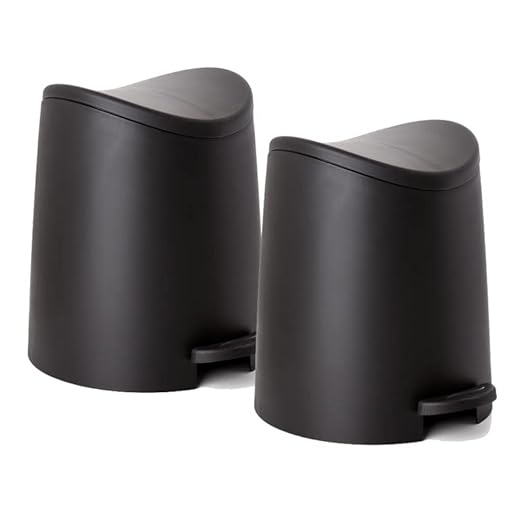 Small Plastic Bathroom Trash Can with Lid 3 Liter Modern Curved Step On Trash Can with Foot Pedal, Mini Kitchen Waste Bin, Durable and Soft Close for Bedroom, Office, Under Desk (Black-2 Pack)