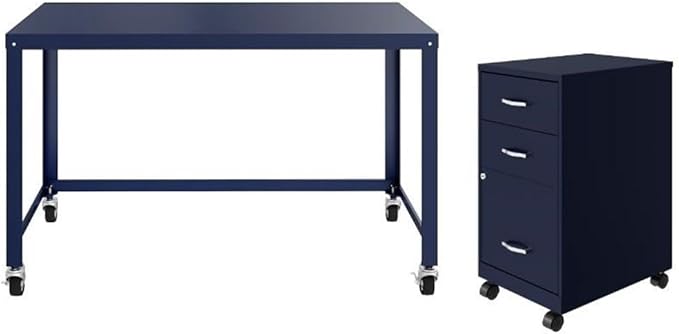 Home Square 2-Piece Set with Mobile Desk & 18" File Cabinet in Navy