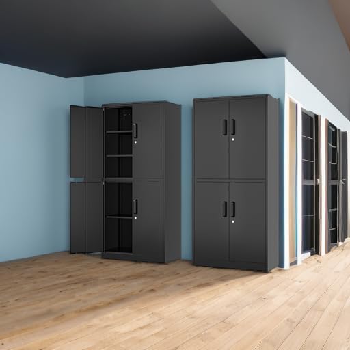 Fesbos 71” Metal Storage Cabinet-Lockable File Garage Tool Cabinets with Doors and Shelves-Tall Black Steel Cabinet for Garage-Heavy Duty File Storage for Office, Gym, School