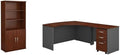 Pemberly Row Set of 2 Wood L-Shaped Desk & 5-Shelf Bookcase in Hasnen Cherry