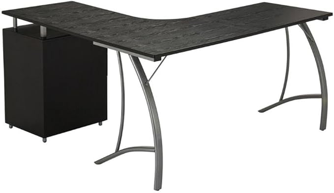 Scranton & Co Modern Wood L-Shaped Corner Desk, Espresso Finish, 30" H x 55" W x 59" D, MDF Panels with PVC Laminate, Built-in Locking Storage & Hanging File Cabinet, Space-Saving Home Office Desk