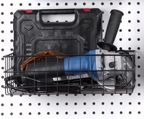 RightArrange Pegboard Basket Size XL, Black - Hooks to Any Peg Board - Square Style Wire Shelf Baskets - Organize Tools, Workbench, Accessories, Garage Storage - Wall Organizer Attachments
