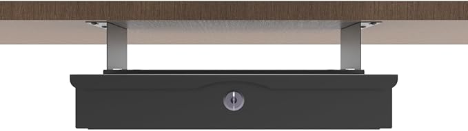 Under Desk Drawer Sliding Out Attachment with Shell, 15.6" x 10" x 5.07" Pull Out Lockable Drawer Storage Organizer with Cable Mangement for Workbench or Standing Desk with High Crosspiece