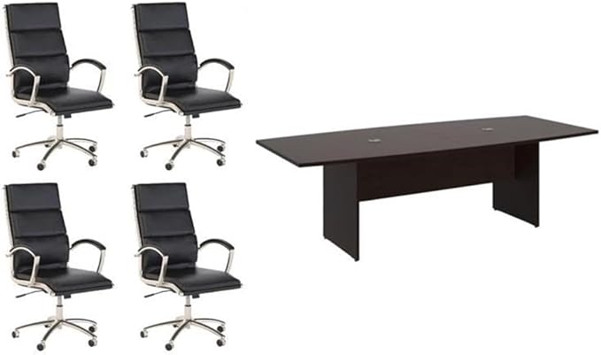 Pemberly Row Set of 5 - Cherry Conference Table & 4 Black Executive Chairs