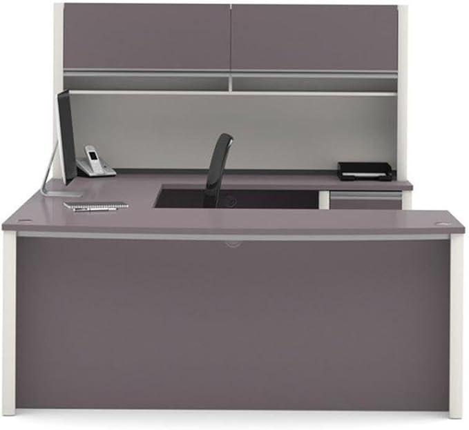Atlin Designs U-Shaped Workstation Desk, Sandstone Finish, 1 Pedestal, Modular Commercial Grade Melamine Surface, Scratch-Resistant Office Furniture for Home or Professional Use