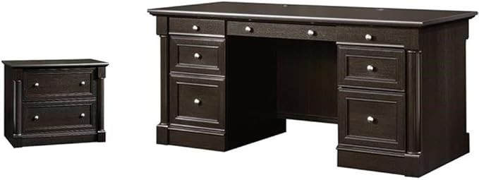 Pemberly Row Set of 2 Wood 2-Drawer Lateral File Cabinet & Executive Desk