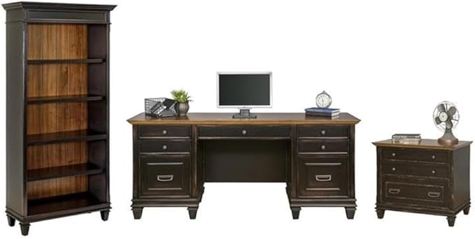 Pemberly Row Set of 3 Fully Assembled Office Desk & Filing Cabinet & Bookcase