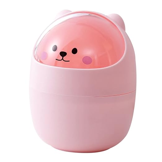 LABRIMP Slim Desktop Trash Bin Mini Trash Can for Bedroom Adorable Bear Design