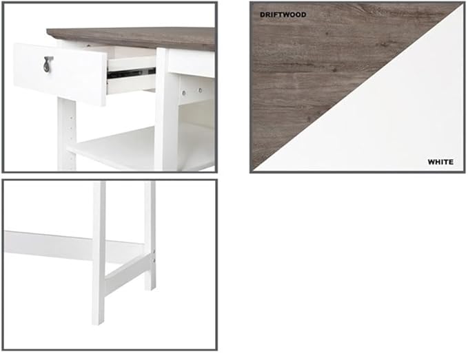 Pemberly Row Set of 2 47" Writing Desk & Lateral File Cabinet in White/Gray Oak