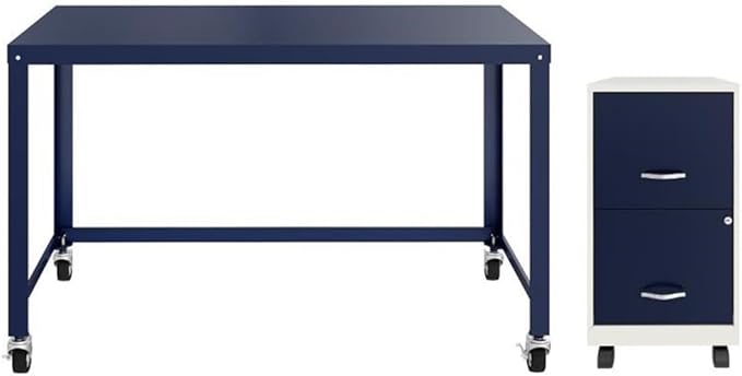 Home Square 2-Piece Set with Mobile Desk & 18" 2 Drawer File Cabinet in Navy