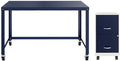 Home Square 2-Piece Set with Mobile Desk & 18" 2 Drawer File Cabinet in Navy