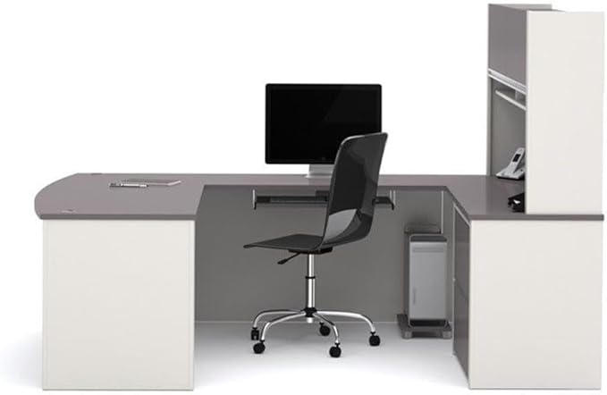 Atlin Designs U-Shape Home Office Set, Sandstone Finish, 65.3" H x 95.6" W x 71.6" D, Includes Executive Desk, Credenza, Hutch, Oversized Pedestal, Keyboard Tray, Durable Melamine Work Surfaces with