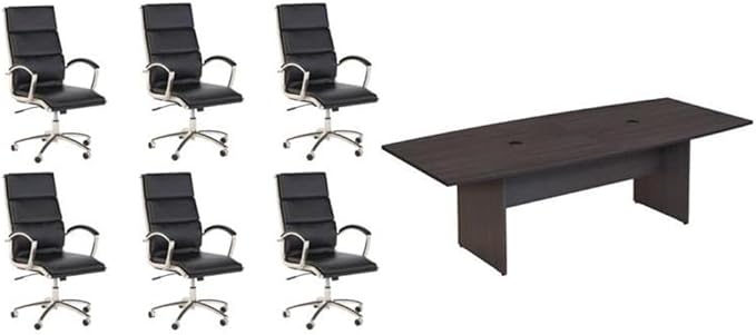 Pemberly Row Set of 7 - Gray Conference Table & 6 Black Executive Chairs
