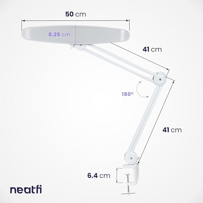 Neatfi XL 2200 Lumens 20W LED Desk Lamp with Clamp – Adjustable Color Temperature | 4-Level Dimmable Light | Home Office, Crafts & Workbench | 20-Inch Wide Head (White, CCT with Clamp)