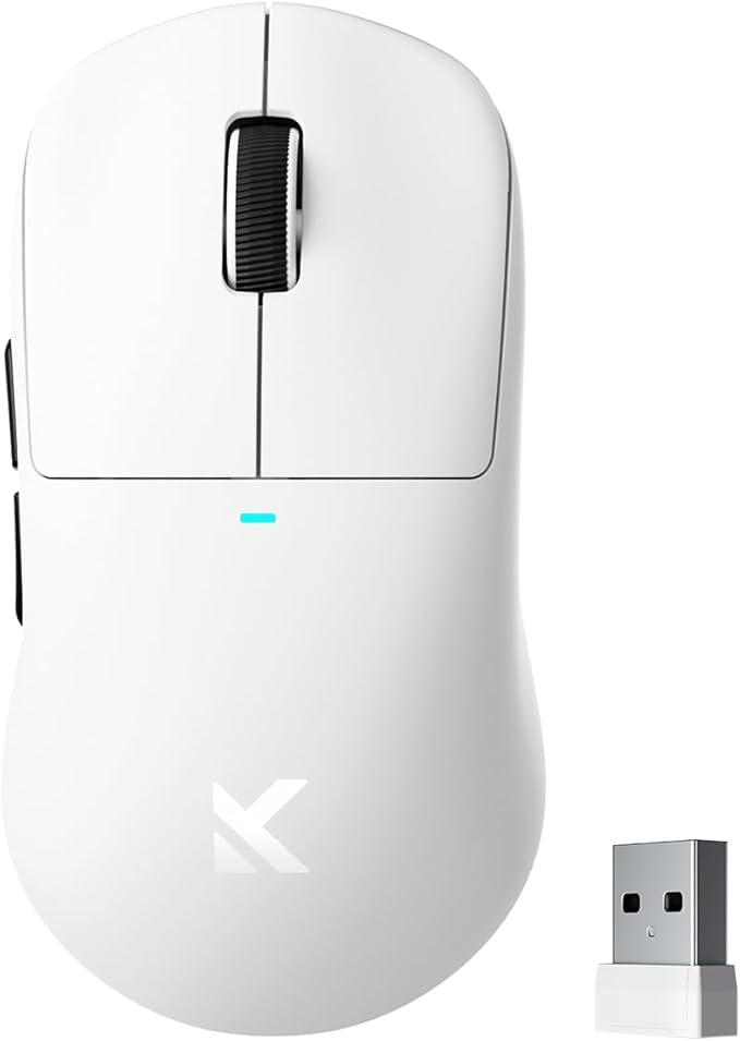 MCHOSE M7 Wireless Gaming Mouse, 8K Polling, 53g Lightweight Ergonomic Computer Mouse, PAW3395 Optical Sensor, 650 IPS, 26000 DPI, 6 Programmable Controls, USB-C 3-Modes, PC/Mac White