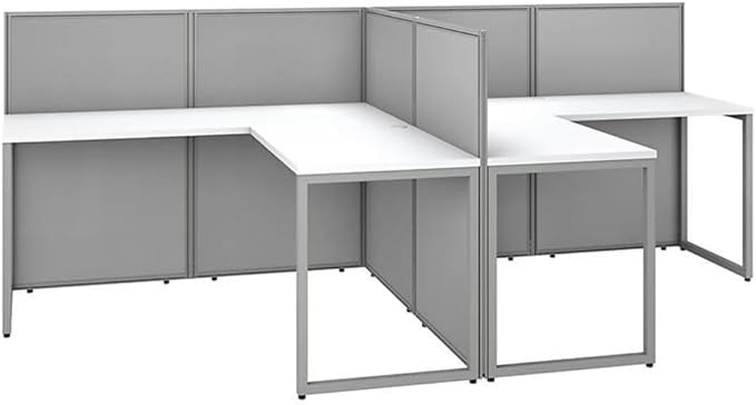 Scranton & Co 2 Person Engineered Wood L-Shaped Cubicle Desk, 60W x 24D Work Surface, 45H Panels, Thermally Fused Laminate, White Finish, Metal Legs, Office Workstation with Privacy Panels