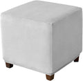 Ottoman Cover Square Velvet Ottoman Covers Protector for Footrest Foot Stool Furniture Stretch Comfortable with Elastic Bottom Large Light Grey