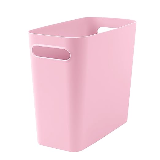 Small Pink Trash Can Wastebasket, Plastic Garbage Can Waste Basket for Narrow Spaces Bathrooms Laundry Room Kitchens Offices Kids Rooms, 1.8 Gallon (Pink)