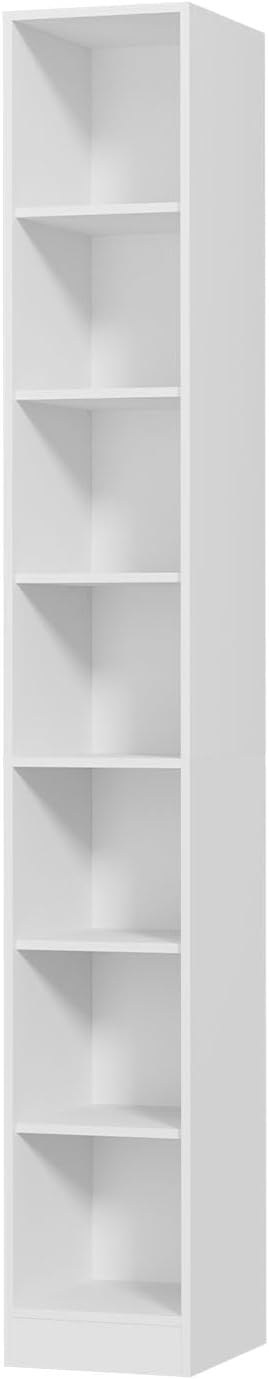 TUSY 85.5 Inch Tall Bookshelf with Doors - 7 Tier Bookcase with Glass Doors and Drawer, 23.6" Wide Storage Cabinet with Open Shelves for Living Room, White Book Shelf for Home Office, Study (C)