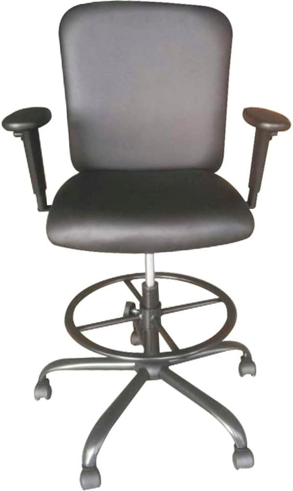 Global Industrial 695658-AM Interion Protective PU Leather Big & Tall Drafting Stool Black