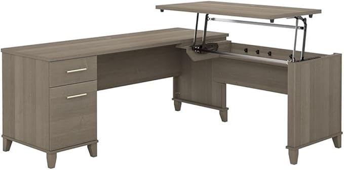 Home Square 2-Piece Set with L Desk & 2 Drawer File Cabinet in Ash Gray