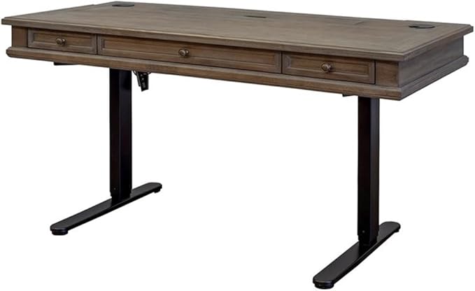 BOWERY HILL Set of 2 Electronic Sit/Stand Desk and Open Bookcase in Gray