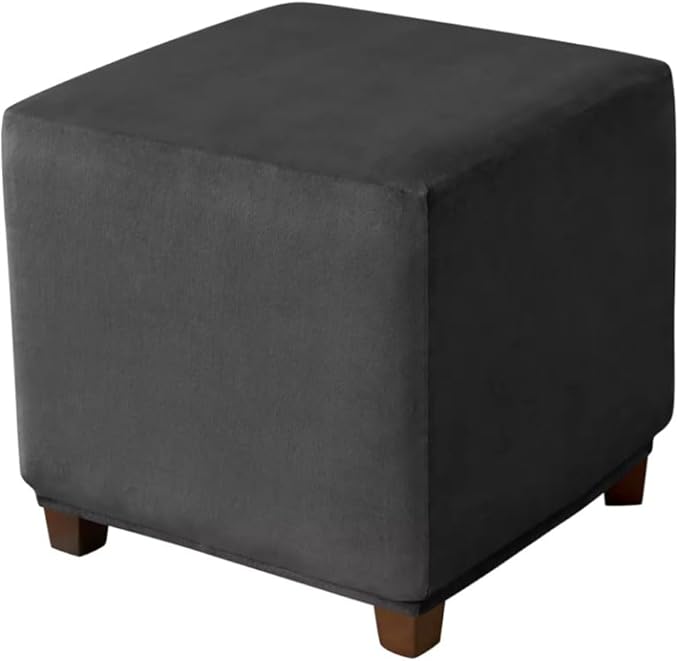 Ottoman Cover Square Velvet Ottoman Covers Protector for Footrest Foot Stool Furniture Stretch Comfortable with Elastic Bottom Small Black