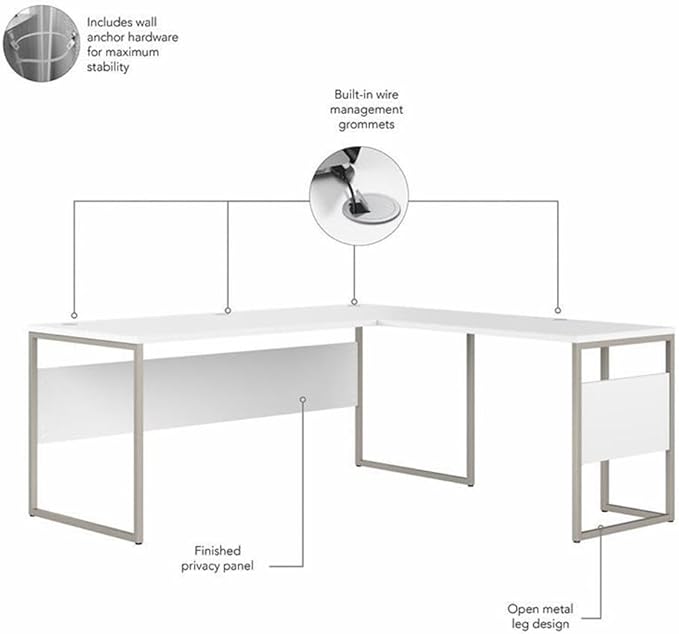 Bush Business Furniture Hybrid 72W x 30D L Shaped Table Desk with Mobile File Cabinet in White