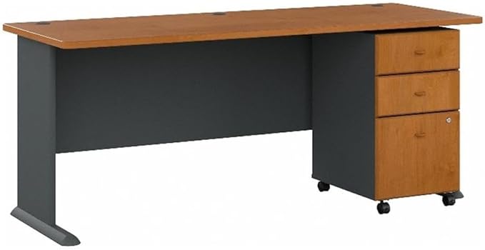 Bush Business Furniture Series A 72W Desk with Mobile File Cabinet in Natural Cherry and Slate