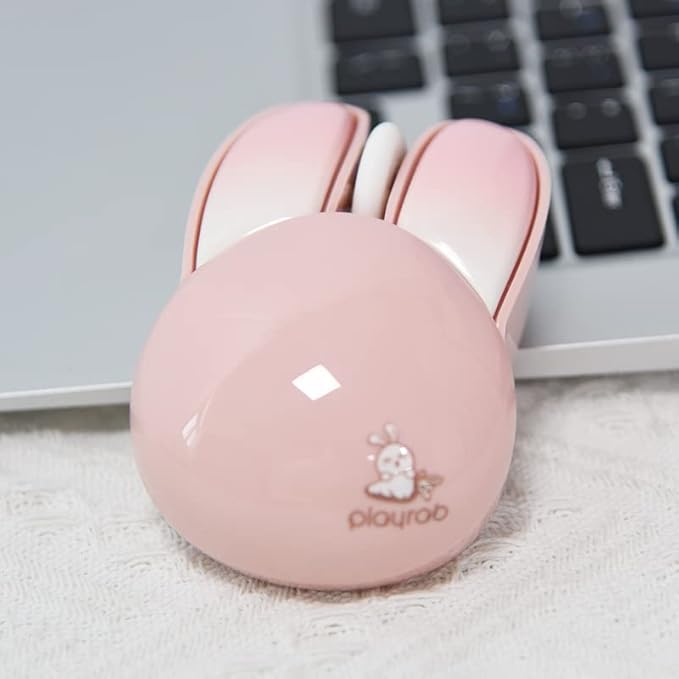 Lomiluskr Cute Bunny Wireless Mouse, Lightweight Soundless Mice, 2.4G Wireless Mice, Candy Colors, Kawaii Rabbit Mouse for Girls and Kids (Pink Bunny)