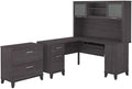 Scranton & Co Furniture Somerset 60W L-Shaped Desk w/Hutch & Cabinet, Gray Finish, Wood Office Set, Frosted Glass Doors, Storage Drawers, Keyboard Tray, Home Office Furniture