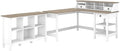 UrbanPro 60" Wood L Shaped Desk with Organizer and 6 Cube Bookcase, White Shiplap Gray Finish, Modern Farmhouse Home Office Furniture Set, Corner Desk with Storage and Adjustable Shelf
