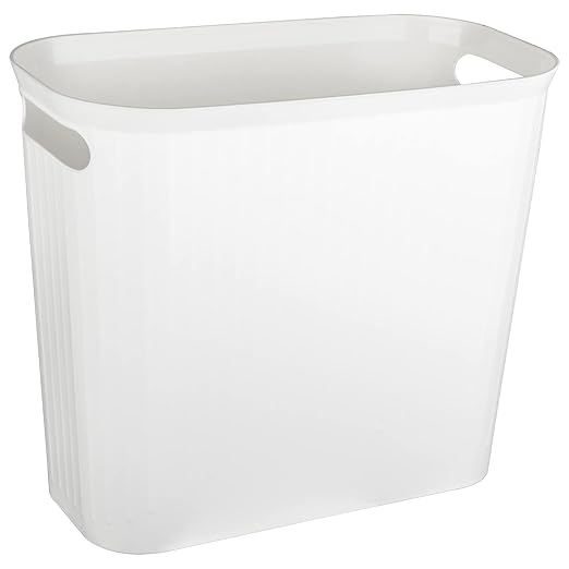 rejomiik Small Trash Can, 3.5 Gallon Garbage Can Slim Waste Basket Plastic Trash Bin Container with Handles for Bathroom, Bedroom, Home, Office, Dorm Room, Kitchen, Rectangular, White