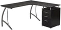 Scranton & Co Modern Wood L-Shaped Corner Desk, Espresso Finish, 30" H x 55" W x 59" D, MDF Panels with PVC Laminate, Built-in Locking Storage & Hanging File Cabinet, Space-Saving Home Office Desk