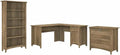 Pemberly Row L Shaped Desk with File Cabinet & Bookcase, Reclaimed Pine Finish, Engineered Wood Office Set, Distressed Style, 60W Desk with Storage, 5 Shelf Bookcase, Home Office Furniture