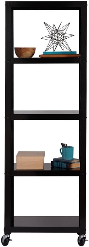 Home Square 3-Piece Set with Mobile Desk & File Cabinet & 5-Shelf Bookcase Black