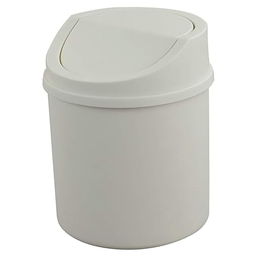 Tiny Trash Can with Swing Lid, Plastic Desktop Mini Waste Can, White