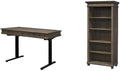 BOWERY HILL Set of 2 Electronic Sit/Stand Desk and Open Bookcase in Gray