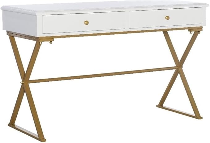 Pemberly Row Set of 2 Writing Desk with Criss Cross Legs & Faux Fur Accent Chair