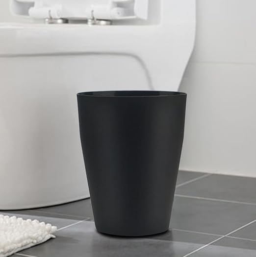 Feisco Small Trash Can,Plastic Round Bathroom Wastebasket Garbage Can for Bathroom Bedroom Kitchen Office (Black, Pack of 4)