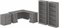 UrbanPro L Shaped Computer Desk Set, Modern Gray Finish, Engineered Wood, Includes File Cabinet, 2 Tall 5 Shelf Bookcases, Scratch-Resistant Surface, Adjustable Shelves, Home Office Furniture